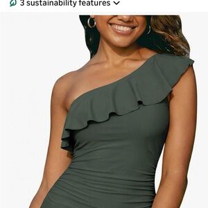 Hilor One-Shoulder Green Bathing Suit